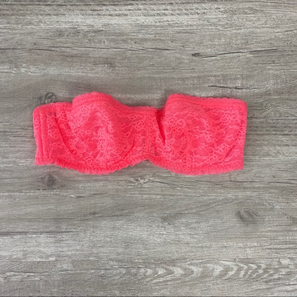 NWOT Victoria Secret Neon Pink Lace Strapless Bra - Picture 1 of 8